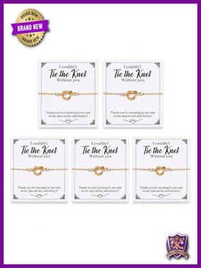 Bridesmaid Gift Bracelet Set of 5 Tie the Knot Thank You Keepsake Stainless